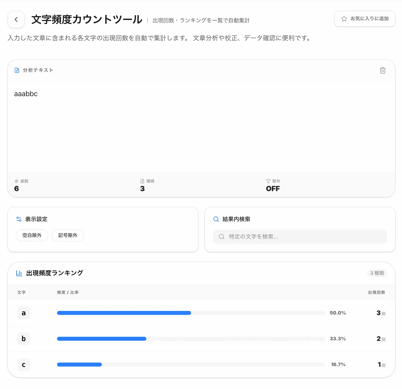 文字頻度カウントツールの操作画面
